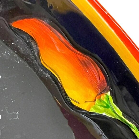 CLAY ART Jalapeño PLATE Hot Pepper Black orange yellow green fiesta 1” d x 8” sq - Picture 8 of 13